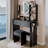 17" Round LED Mirror Vanity Table+Cushioned Stool, Equipped With 2 AC+2 USB Power Socket, Big Mirror, Touch Switch, 3 Colors, Adjustable Brightness, Large Desktop, Multi-layer High Capacity Storage-915615519