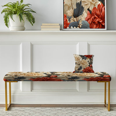Beige indémodable pivoine Elegance Wonderland - banc rembourré abstrait doré