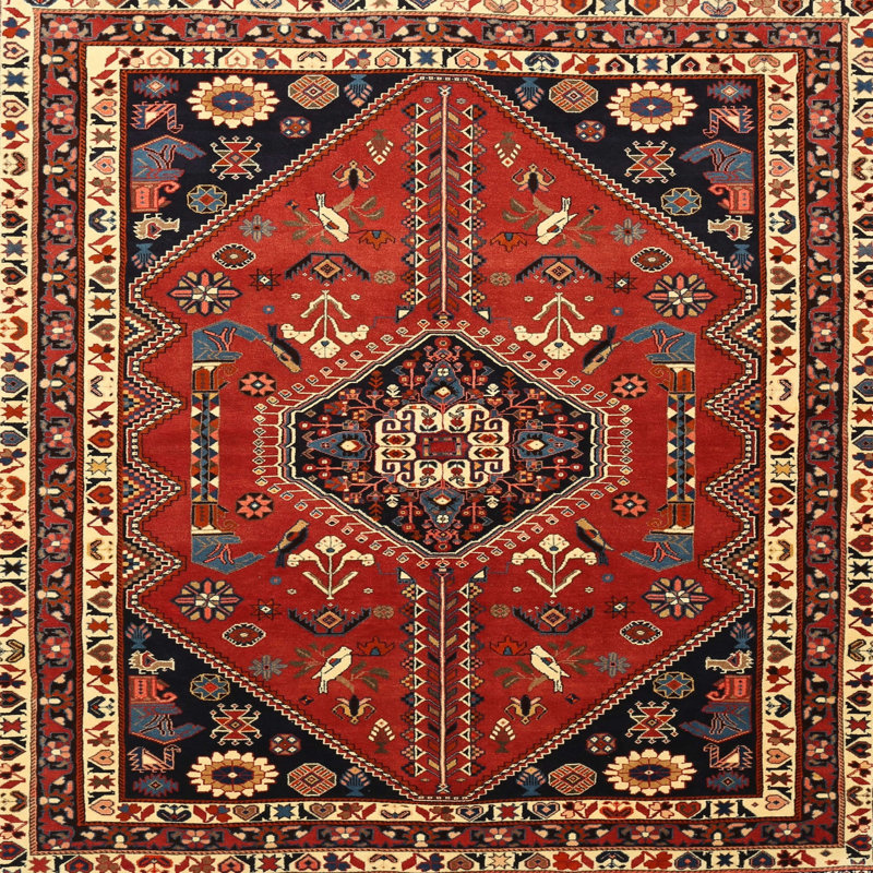 Tapis rouge / noir en laine Medzarents, Rectangle 7 pi x 10 pi