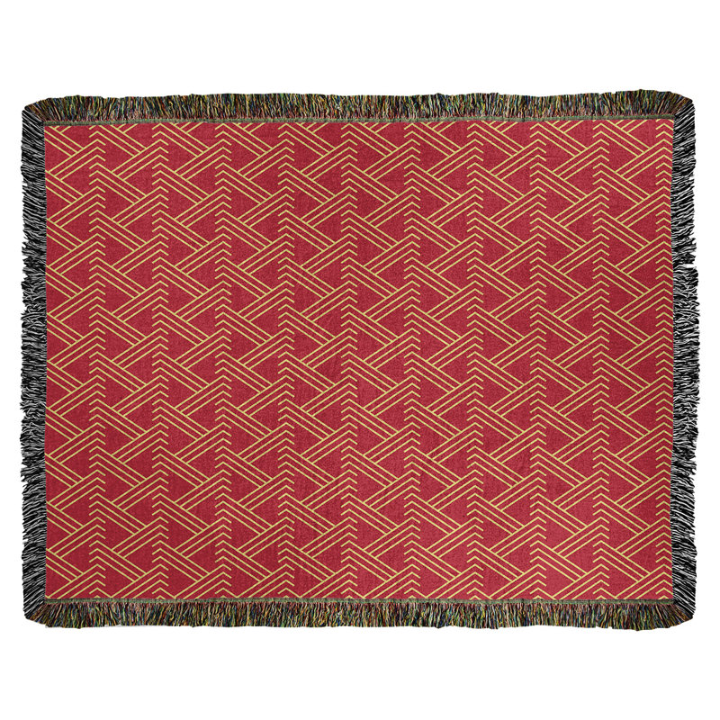 Couverture en coton tissé zigzag classique, L 50 po x L 60 po, Rouge/jaune