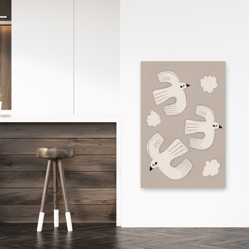 «Peaceful Birds White Flying Minimalist Modern Peaceful Bird Nature Landscape», reproduction d'art mural, 48" H x 32" W