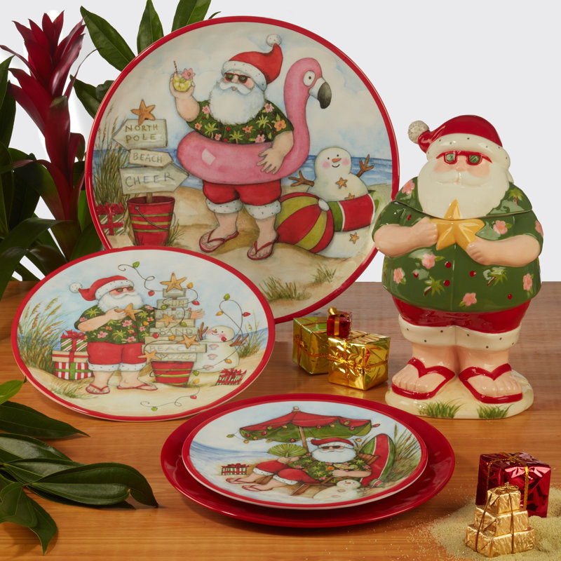 Santa's Wish Holiday Melamine Dinnerware Set, Service for 4