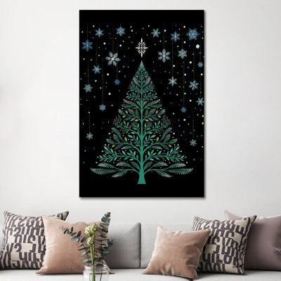 Christmas Night Tree Snowy - reproduction d'art murale - toile encadrée