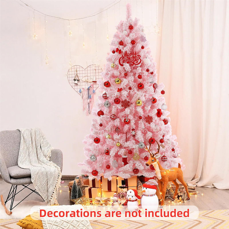 6-Foot Pink Snow Flocked Christmas Tree with Multi-Color LED Lights