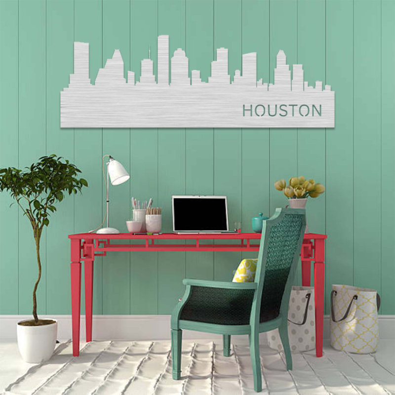 Houston, art mural de la ville de Houston - décor de paysage urbain - Silhouette de l'architecture urbaine du Texas - Tenture murale industrielle moderne - œuvre de Landmark Travel City - décoration de salon de bureau à domicile - pièce d'art remarqu