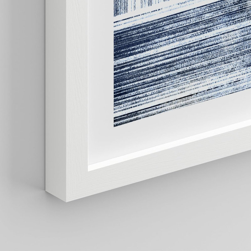 " Navy Ink Brushstroke Abstract Patterns " 9 - Pieces, White Framed