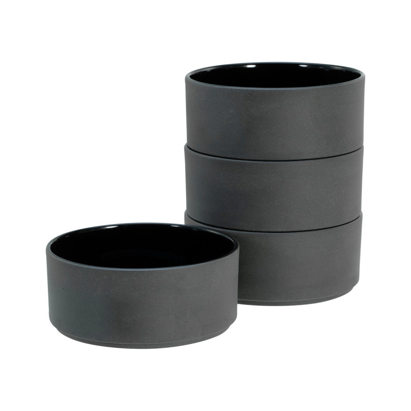 Creatable, 21655, Serie Futuro Sand, 4-teiliges Geschirrset, Schalen Set Aus Steinzeug, Black
