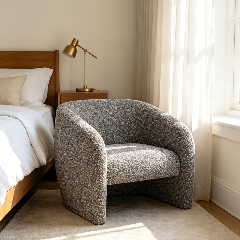 Fauteuil d'appoint en tweed gris avec accoudoirs rembourrés intégrés et incurvés