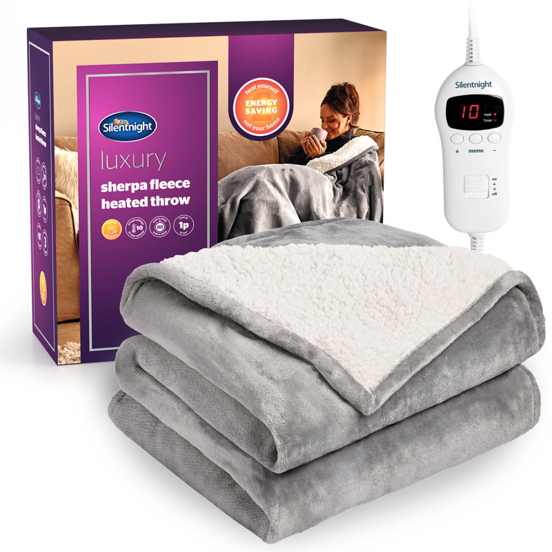 Silentnight Luxury Heated Throw Sherpa Lined with 10 Settings, W130 x L160cm