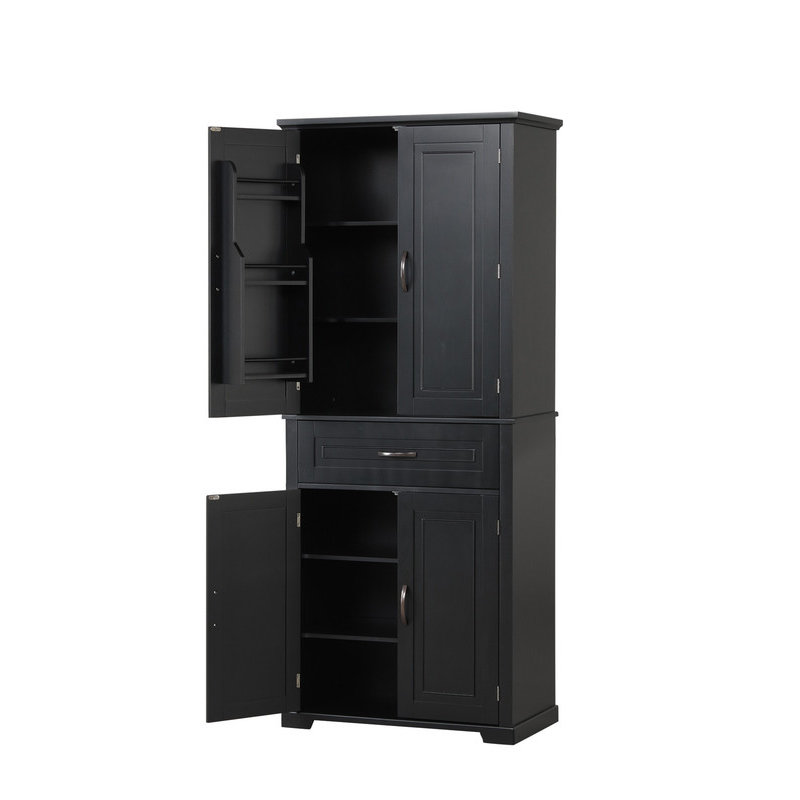 Armoire de rangement pour salle de bain avec portes et tiroir, plusieurs espaces de rangement, tablette réglable, Noir