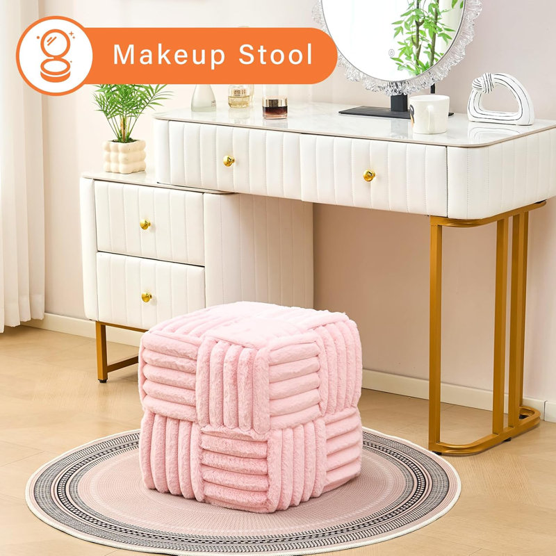 Upholstered Ottoman, Pink