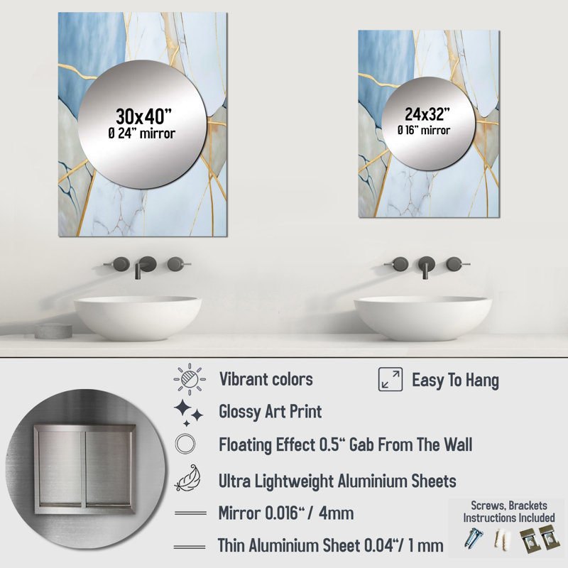 Kelynn - Géode abstraite blanche I - Miroir mural décoratif en marbre, 40 po x 30 po