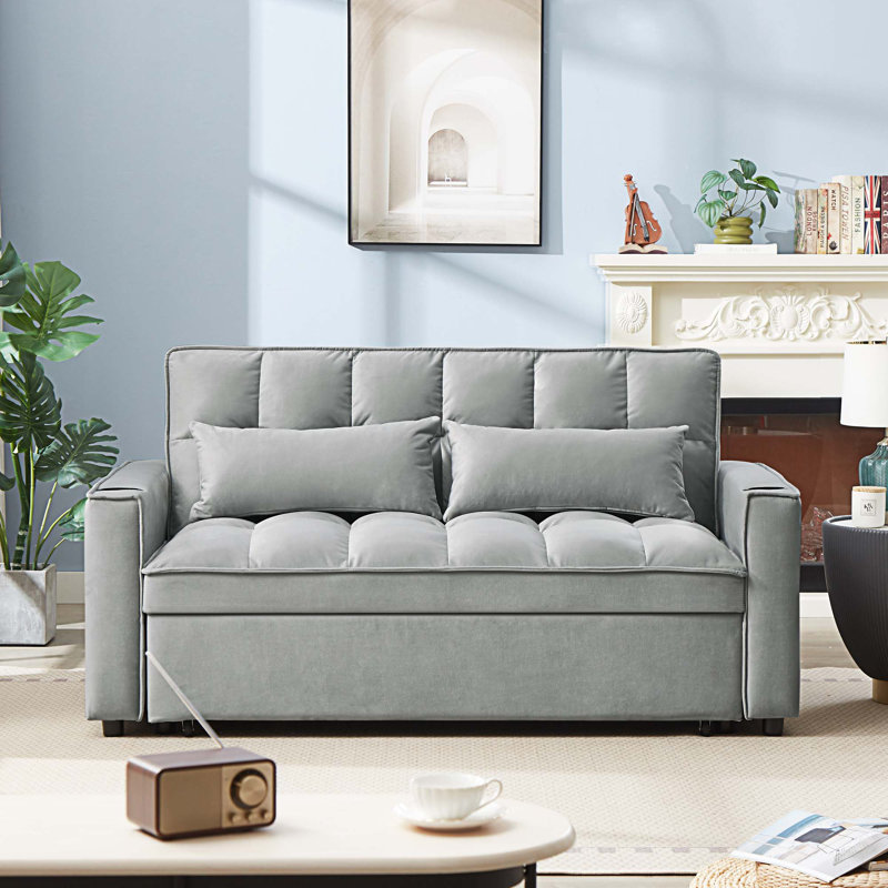Canapé-lit convertible en velours avec dossier ajustable Tandon, Velours gris