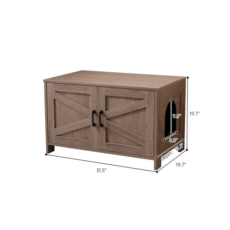 Cat Litter Box Enclosure, Litter Box Furniture Hidden with Barn Door, Wooden Cat Washroom Furniture, Cat House, End Table, Fit Most of Litter Box, Greige