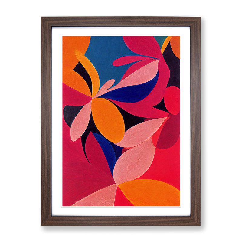 Unique Flowers Abstract No.6 - Single Picture Frame Print, 64cm H x 46cm W x 2cm D, Walnut Framed