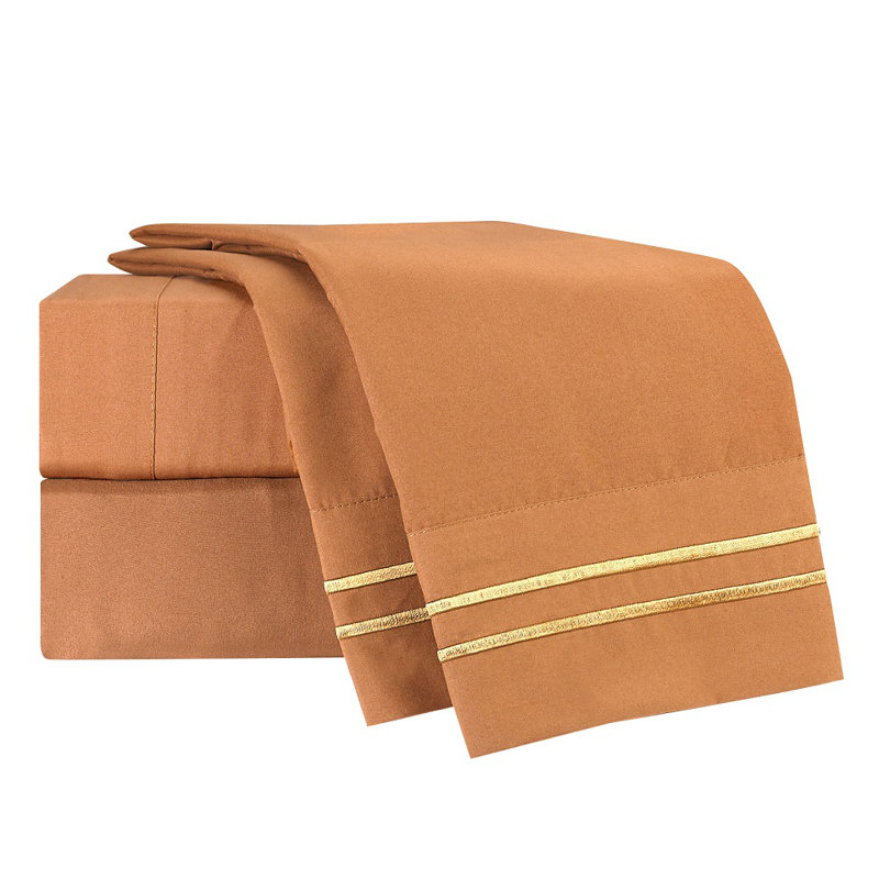 Microfiber Striped Sheet Set, King Sheet Set + Fitted Sheet + 2 Pillowcases, Mocha