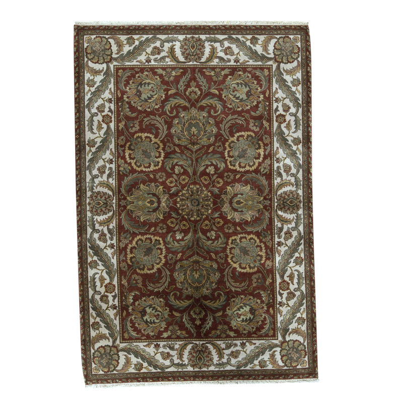 Tapis rouille et ivoire de haute qualité noué à la main