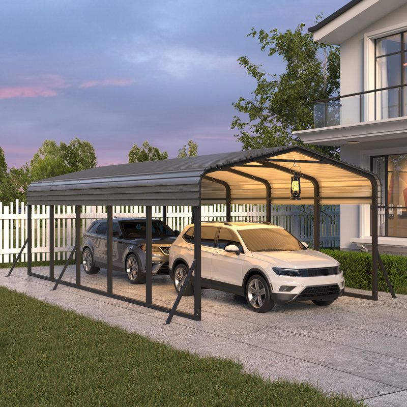 12x24 Ft Heavy-duty Metal Carport, Steel Carport With Waterproof Canopy, Outdoor Car Shelter For Cars, Boats