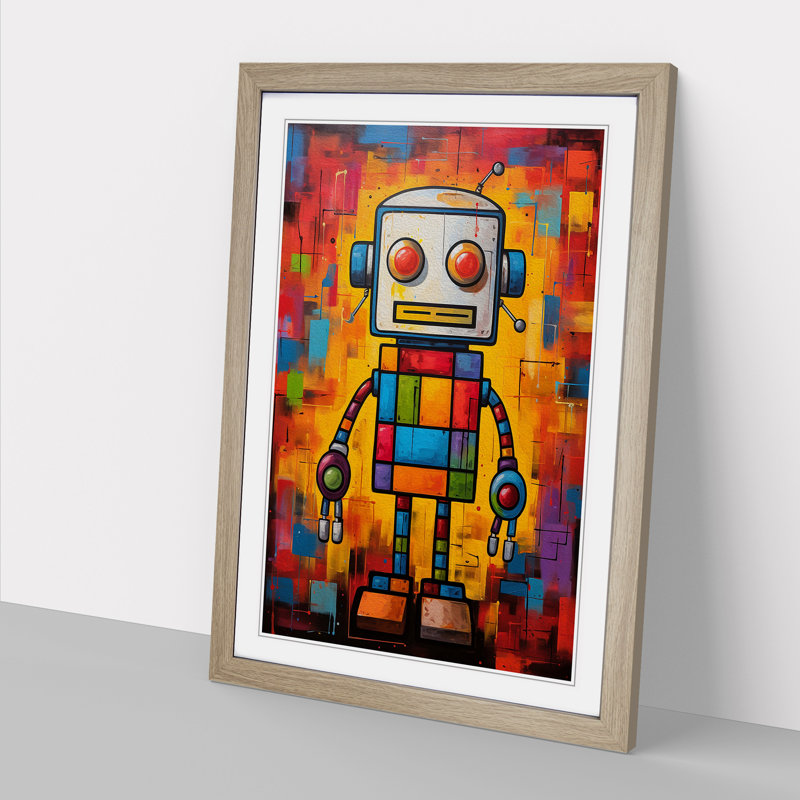 Robot Colour Field - Single Picture Frame Print on Wood, Oak, 34cm H x 25cm W x 2cm D