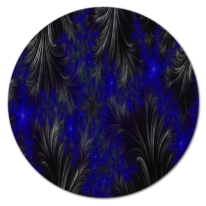 Feuilles fractales noires et bleues - art mural moderne en métal, H 11 po x l 11 po