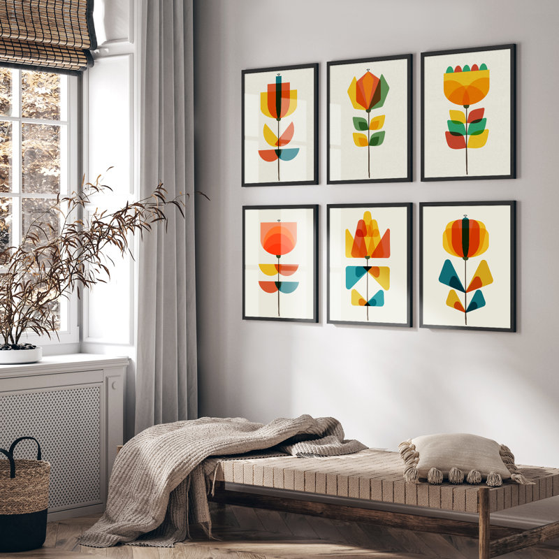 «Mid Century Modern Orange Abstract Boho», reproduction d'art encadrée, affiche, salle de bain, petit art mural