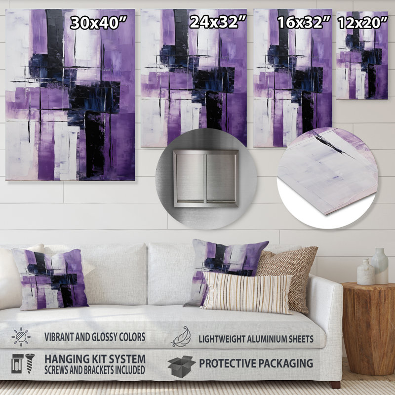 Tachisme mauve, cubisme, brosse 5 - Tachisme, art mural en métal, H 32 po x l 24 po x P 1 po