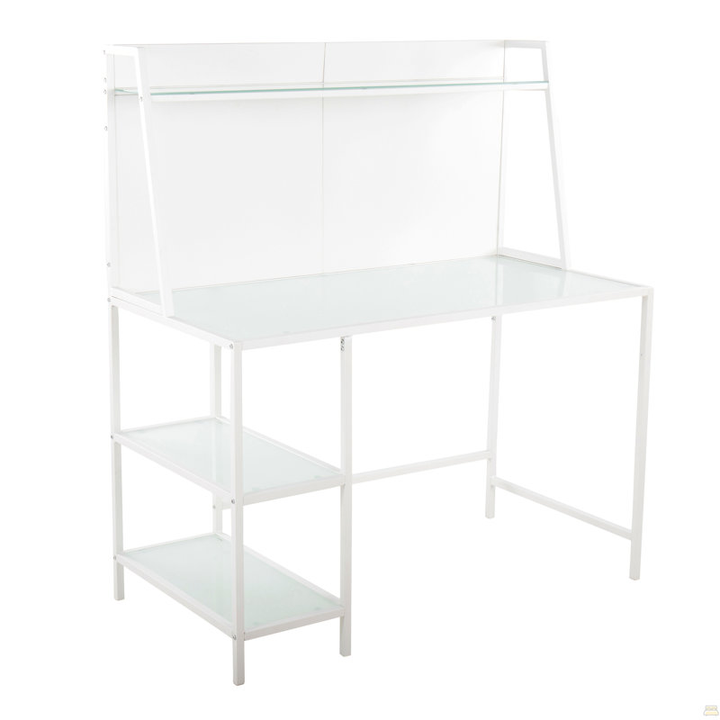 Bureau contemporain Tier en métal blanc et verre givré