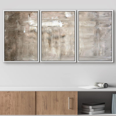 Grunge Abstract Paint Stroke Effect " Gray and White Brushstroke Color Field Abstract Shapes Modern Art Chic Ultra " 3 Piece Art Print