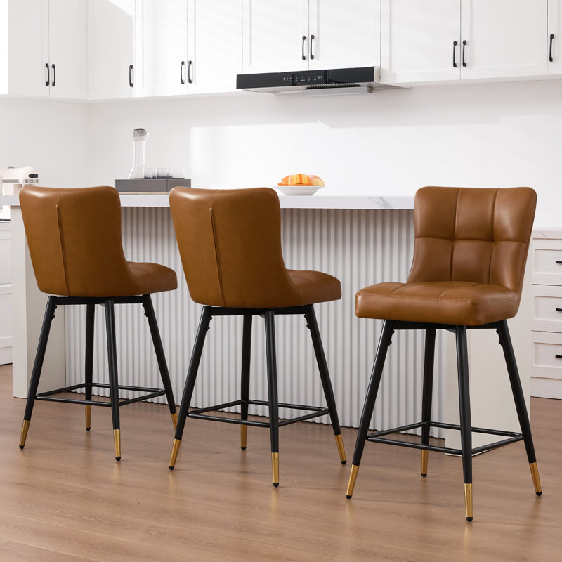 26"Swivel Upholstered Bar Stool, Brown, 3