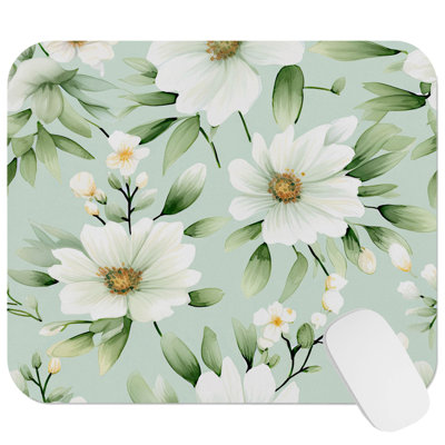 Floral Sage Green Flowers III Cottage & Cottagecore Gaming Cute Office Laptop Desk Pad Gift Mat Square Rectangle Non-Slip Mousepad