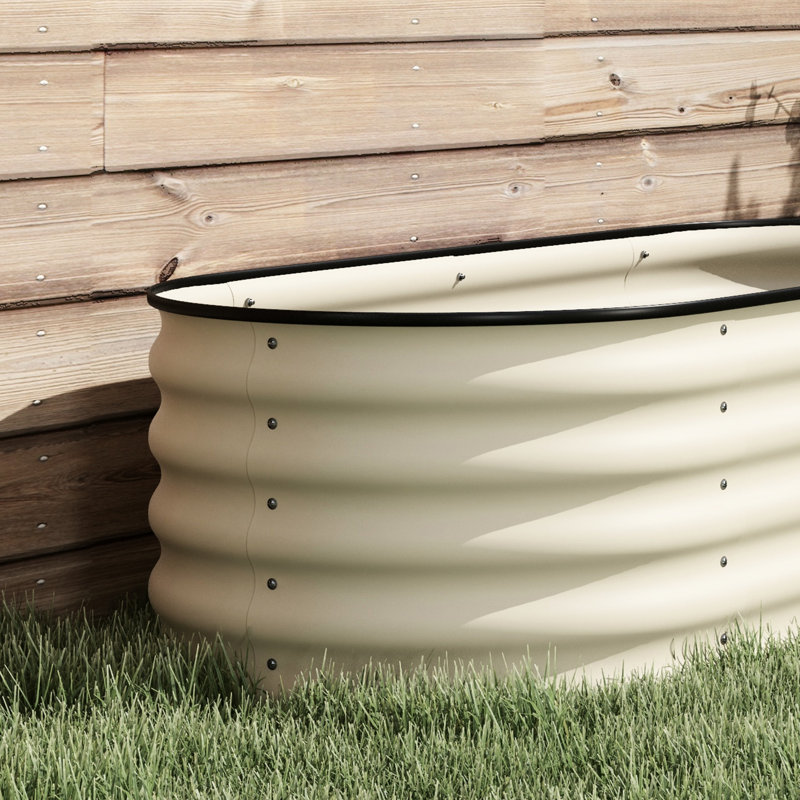 Cream Galvanized Raised Garden Bed, 3.5' X 2' 1.4'. Metal Elevated Planter Box With Edge. Suited For Flower, Herb & Vegetable Cultivation. Self-Draining. Steel Material. 41.25" L 23.5" W 16.5" H