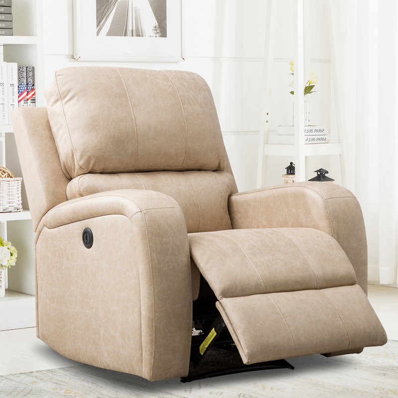 Fauteuil inclinable électrique standard en similicuir de 38 po de largeur Chrystell, Similicuir blanc