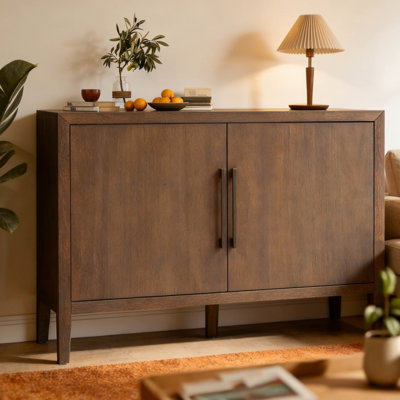 47.25-Inch Farmhouse Sideboard With Pine Veneer And 2 Doors, Retro Buffet With Adjustable Feet, Minimalist Wooden Storage Cabinet With Metal Handles For Living Room, Kitchen