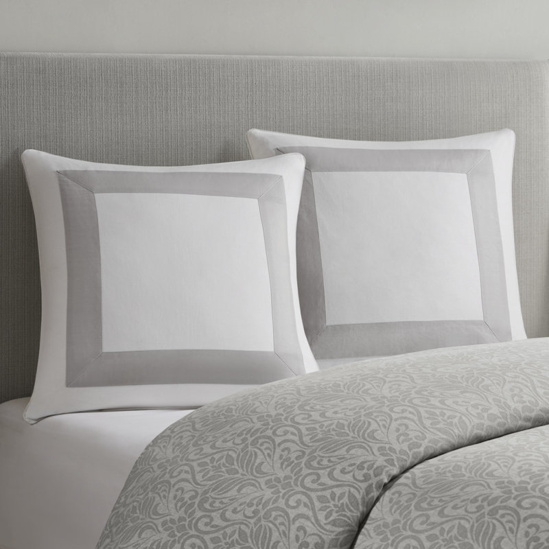 Gray Cotton Euro Sham with Border Embellishment