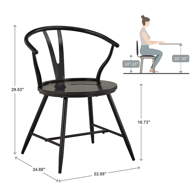 Kennamer Back Metal Side Chair With Wood Seat, Black