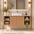 48" Floating Fluted Wood Bathroom Vanity Cabinet with Marble Vein Gold Rim Vessel Sink, Wall Mounted Bath Vanity with Open Storage Shelves-191912314