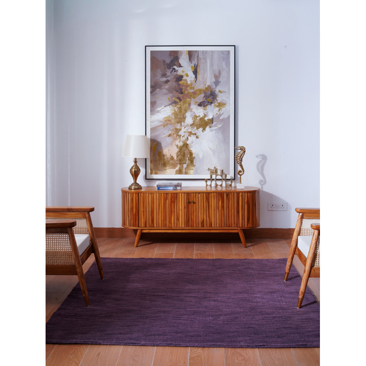 Biborka Hand Knotted Loom Wool Eco-Friendly Area Rugs - Purple Color, Plain Solid Design, High Pile Thick Handmade Anti Skid Area Rugs for Living Room, Bed Room