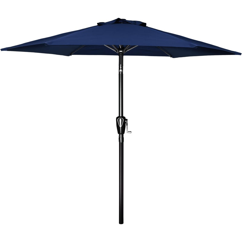 Parasol de marché à manivelle Shavonn, Tissu bleu foncé, H 86,4 po x l 90 po x P 90 po