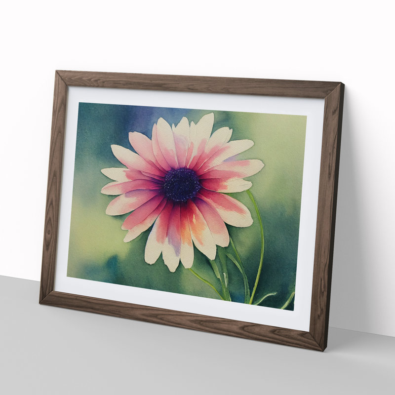 Watercolour Daisy Flower Vol.1 - Single Picture Frame Print, 46cm H x 64cm W x 2cm D, Walnut Framed