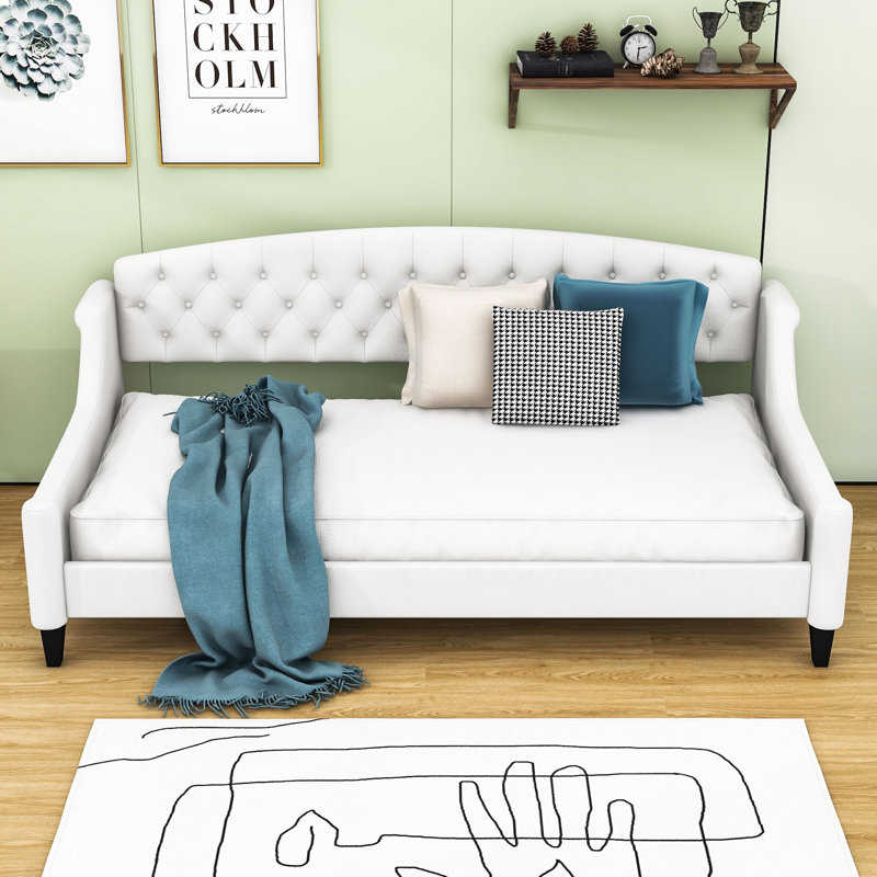 Brioney Tufted Upholstered Daybed with Slats, Twin, Beige
