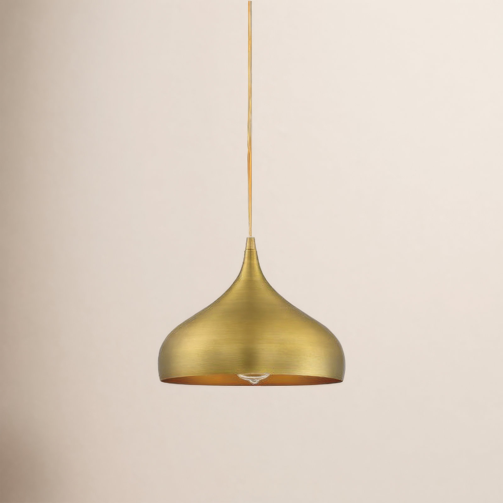 Marselia Single Light Metal Dimmable Plug-in Pendant, Natural Brass