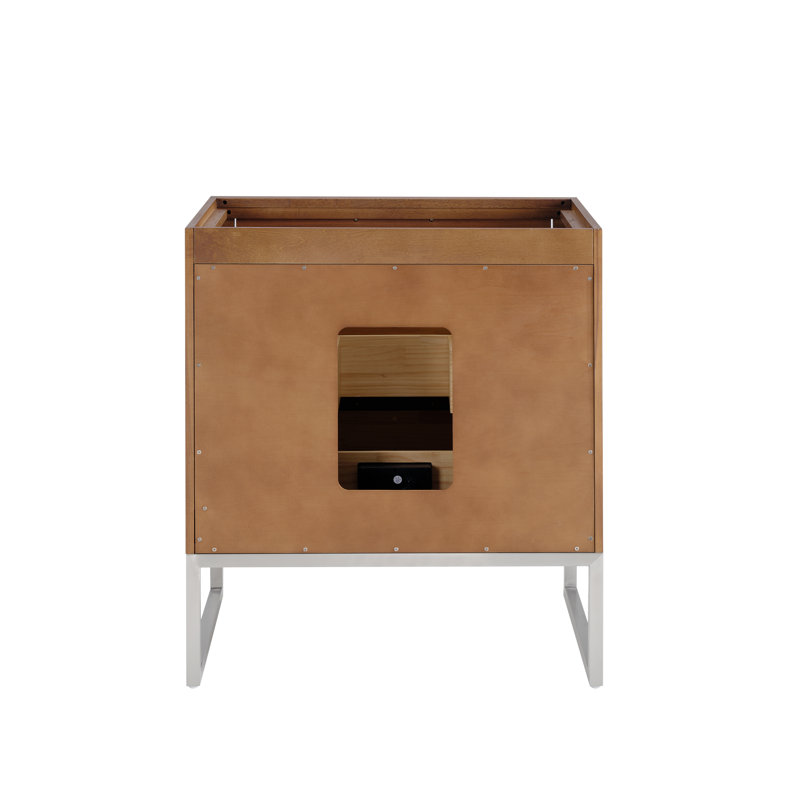Markham 30'' W Single Vanity, Walnut, Brushed Nickel, Universal Calacatta Quartz