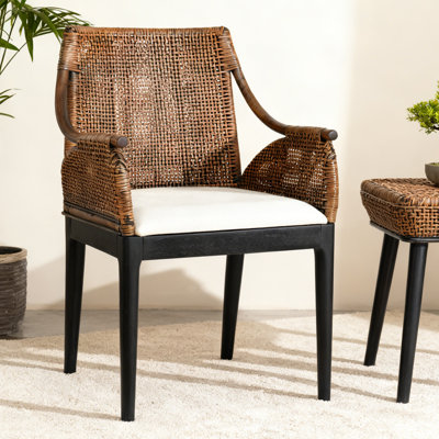 Woven Rattan Arm Design Upholstered Accent Chair by Bay Isle Home