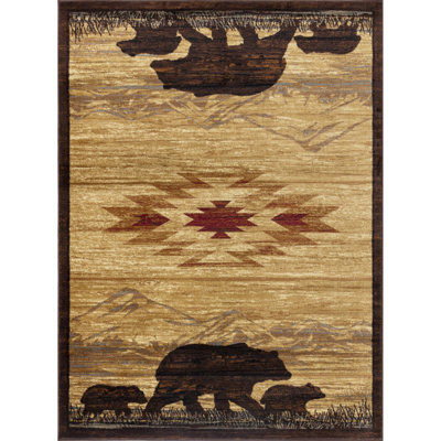 2ft X 3ft Lodge Rug, Beige, Polypropylene, Alluring With Majestic Mountains & Charming Creatures, Stain , For Daily Life Nature's Nest Accent 2x3 Ft, Bewitching Mountain Animal ,