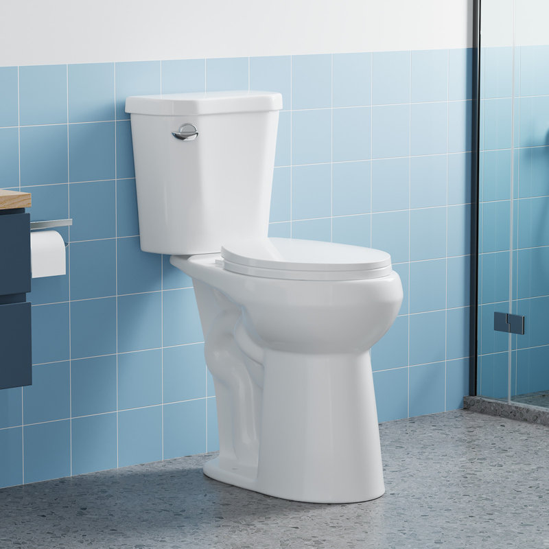 Toilette allongée deux pièces avec siège surélevé de 21 po et hauteur confort en céramique avec couvercle à pression latérale