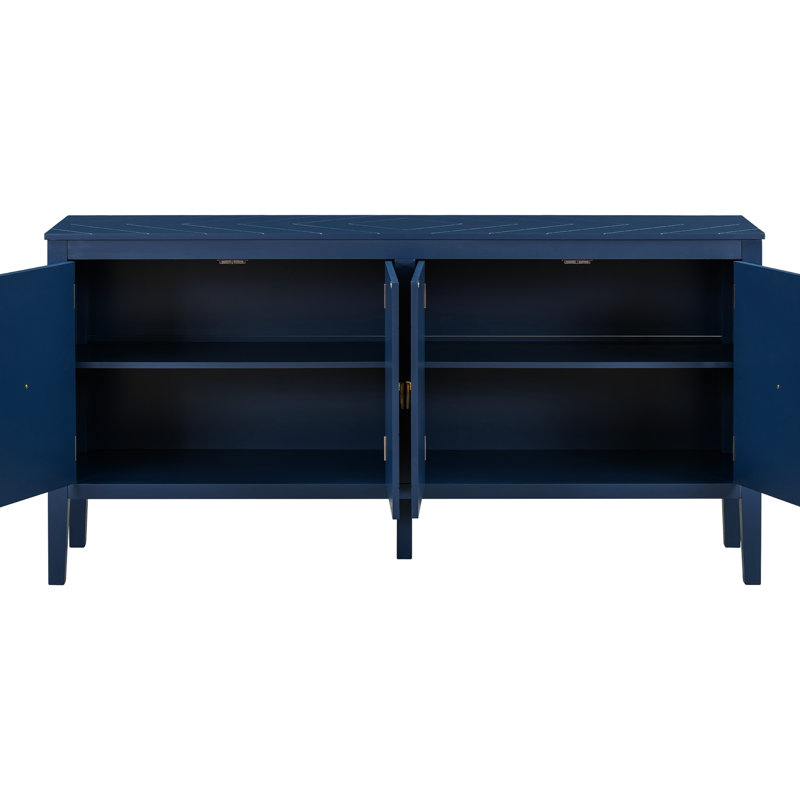 Navy Blue Sideboard With Captivating Geometric Patterns And Retro Metal Handles Timeless Elegance In Blue, Designs, Vintage Handles,