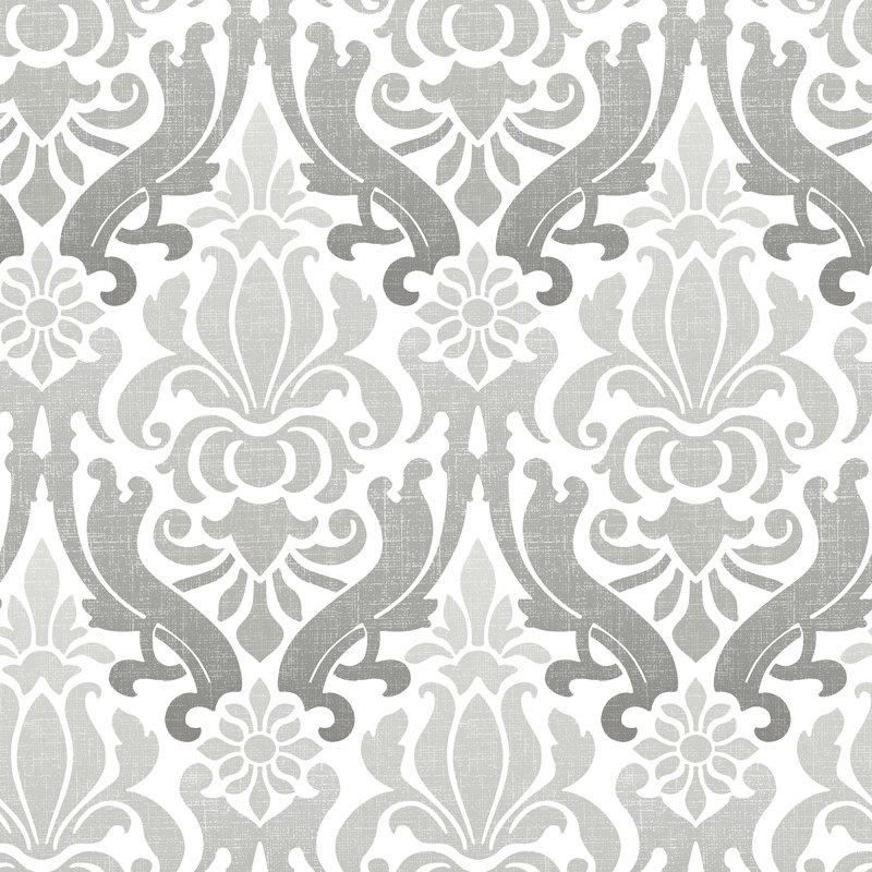 Rouleau de papier peint adhésif damassé 18 pi x 20,5 po Woolbright Nouveau, Gris