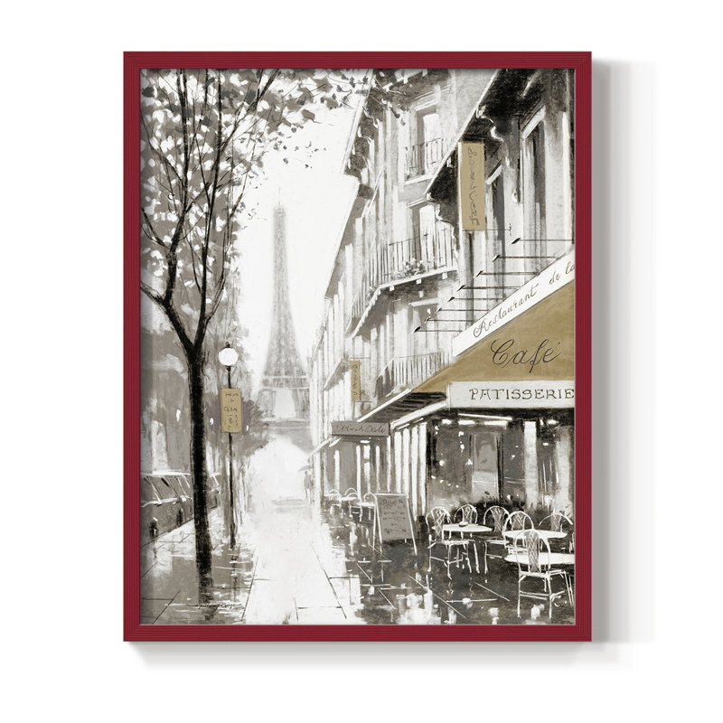 «Stroll Through Paris I», reproduction encadrée - bois massif, H 21 po x l 17 po, Rouge
