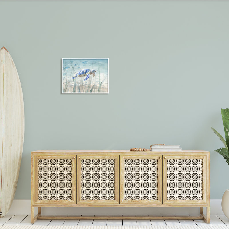 Bébé tortue de mer bleue mouchetée, animal aquatique, océan, giclée, art texturé par Danhui Nai, H 16 po x l 20 po