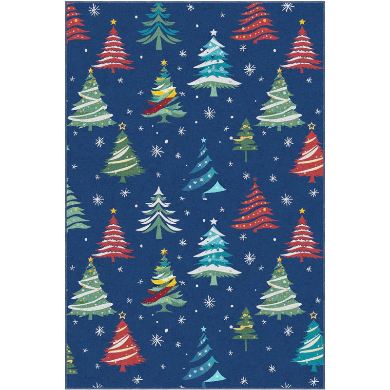 Rug, Christmas Rugs with Xmas Tree Pattern for Holiday Decor, Non Slip Low Pile Washable Rug for Kitchen, Entryway, Living Room, Bedroom, 
